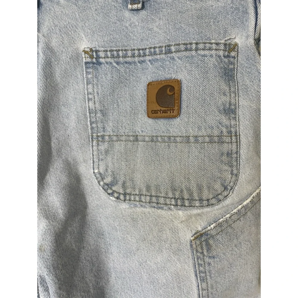 Vintage 90s Carhartt Size 38 B29STW Denim carpenter Shorts Jorts Distressed Work